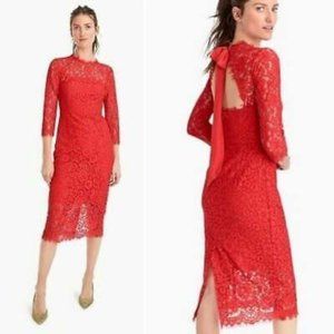 NWT J.Crew Red Lace Bow Back Midi Cocktail Dress